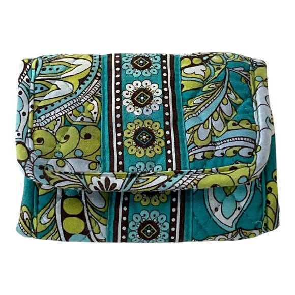 Vera Bradley Quilted Tri-Fold Wallet – Blue/Green Paisley Floral Print *Java Blu - Picture 1 of 4